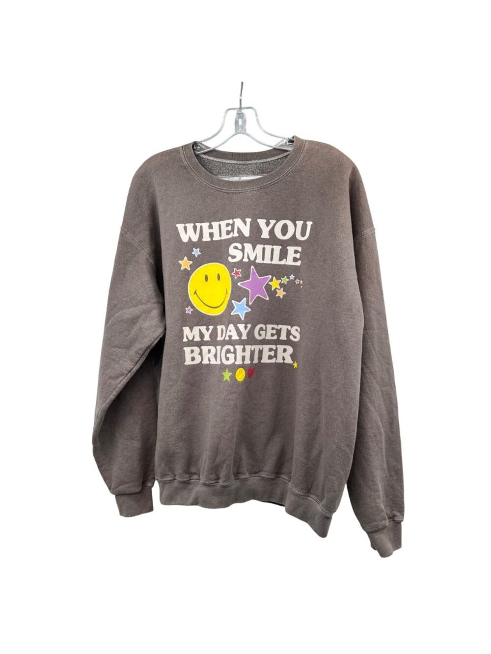 SMILEY Women Graphic Sweatshirt Stone/Multi Crew Neck Size M/L